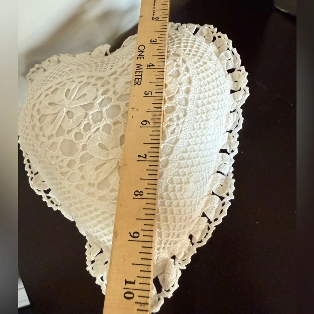 Vintage off white‎ Heart-Shaped Crochet Pillow~10”x9”